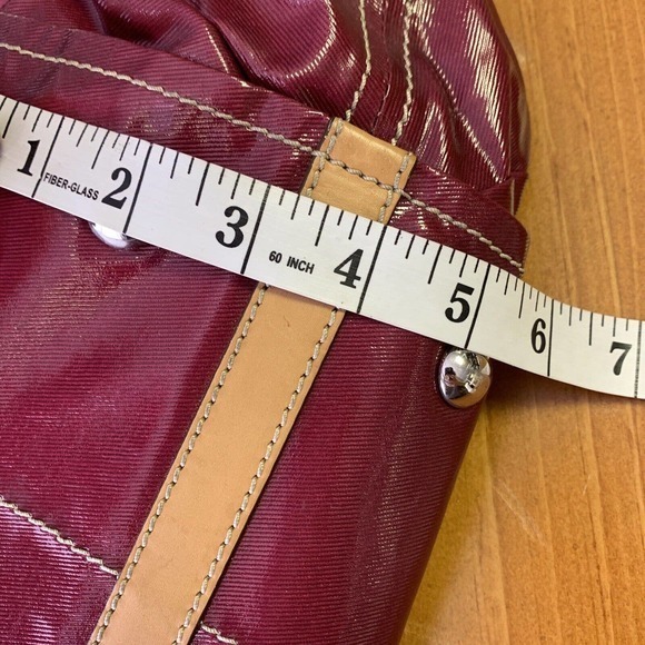 TOD'S Shoulder Hand Bag Purple Maroon PVC Leather Brown Accents Purse Pocketbook - Picture 14 of 16
